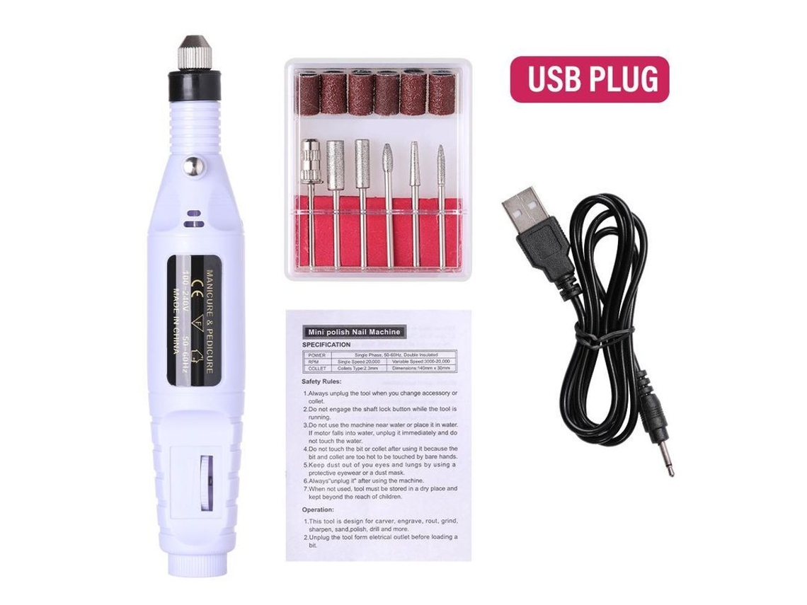 Lima De Uñas Eléctrica Profesional Con 6 Cabezales Para Manicura Y Pedicura - Rosa, Azul, Negro, Blanco, Rojo, Verde