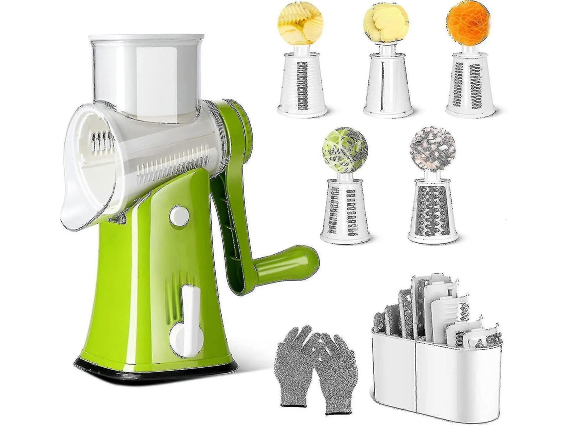 Rallador de queso giratorio, cuchillas para cortar verduras portátil, mandolina para ensaladas, frutos secos, frutas y pizza.