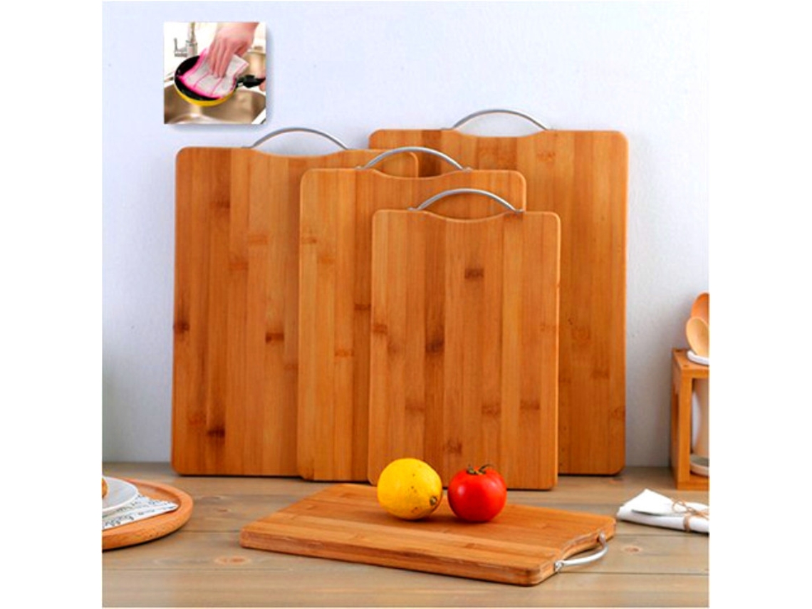 Tabla De Cortar De Bambú Natural Con Mango De Metal, Robusta Y Duradera.