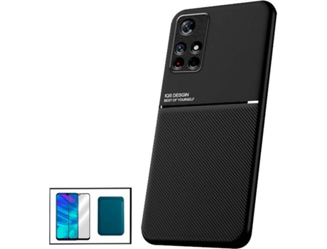 Kit Funda Magnetic Lux, Magnetic Wallet Azul y 5D Full Cover Xiaomi Poco M4 Pro 5G PHONECARE Negro