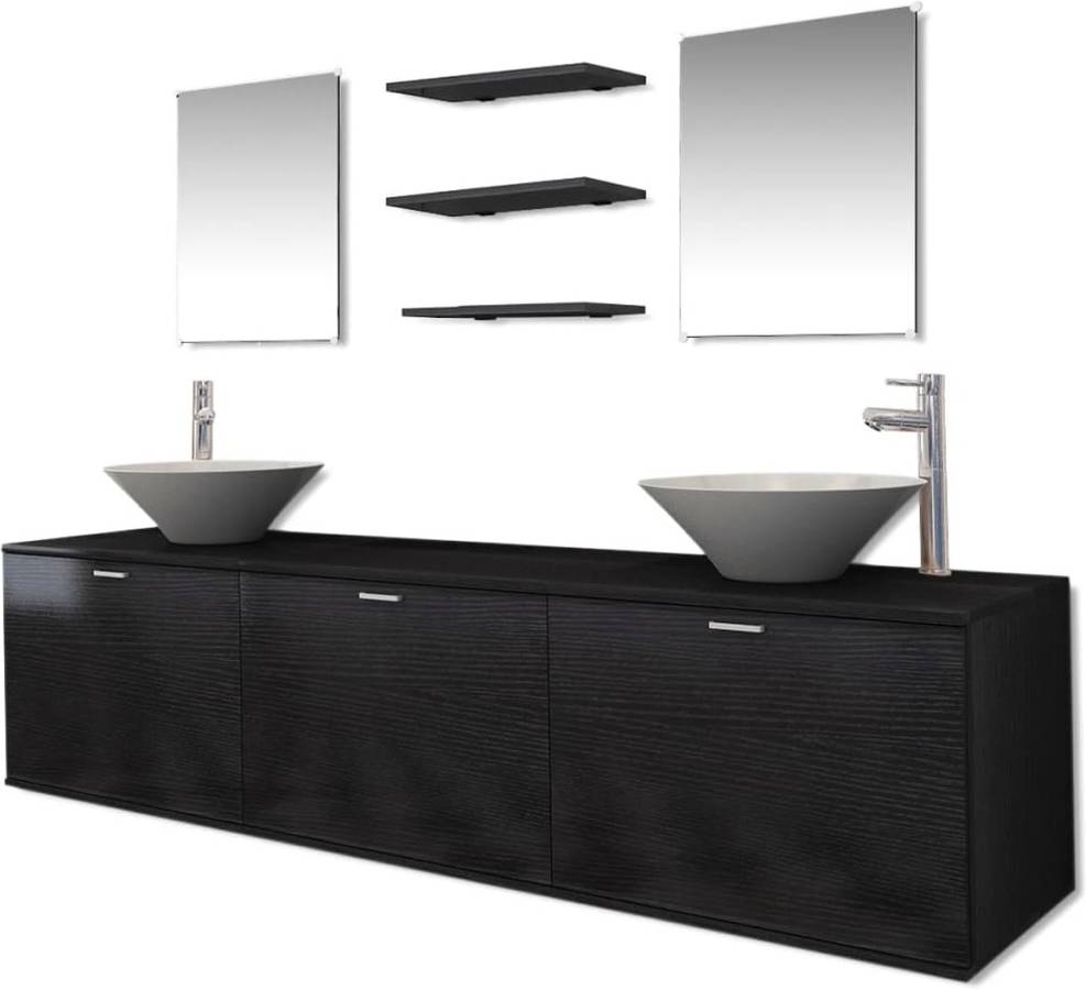 Set Muebles Para baño lavabo y grifo 10 uds negro vidaxl incluido pack piezas conjunto de modelo 4 madera aglomerada 180x45x45