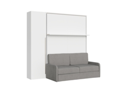 Cama Doble Abatible Vertical Versia Sofà 160 Con Sofá, Estante Y Armario 1 Puerta Izquierda Blanco