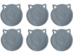 6 Posavasos Forma Orejas Gato Para Vasos Tazas, Algodón Trenzado Diseño Animales Dibujos Animados,