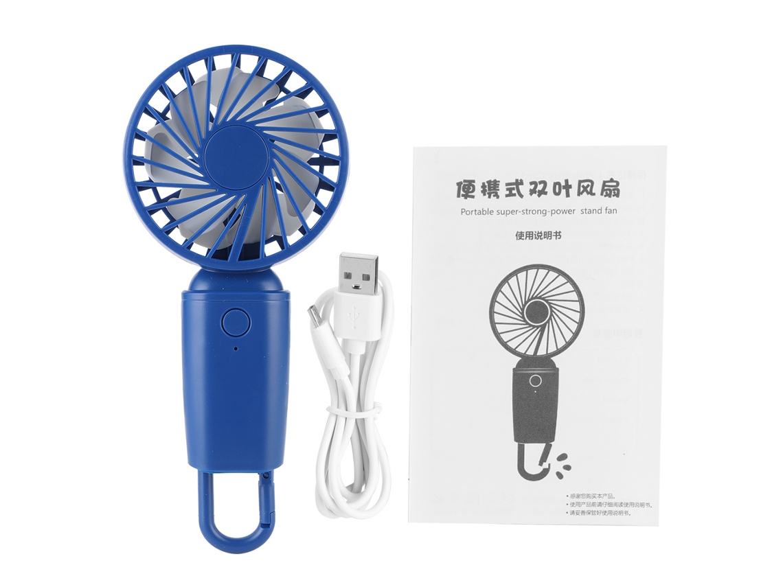 Mini ventilador portátil recargable por USB con gancho - Azul