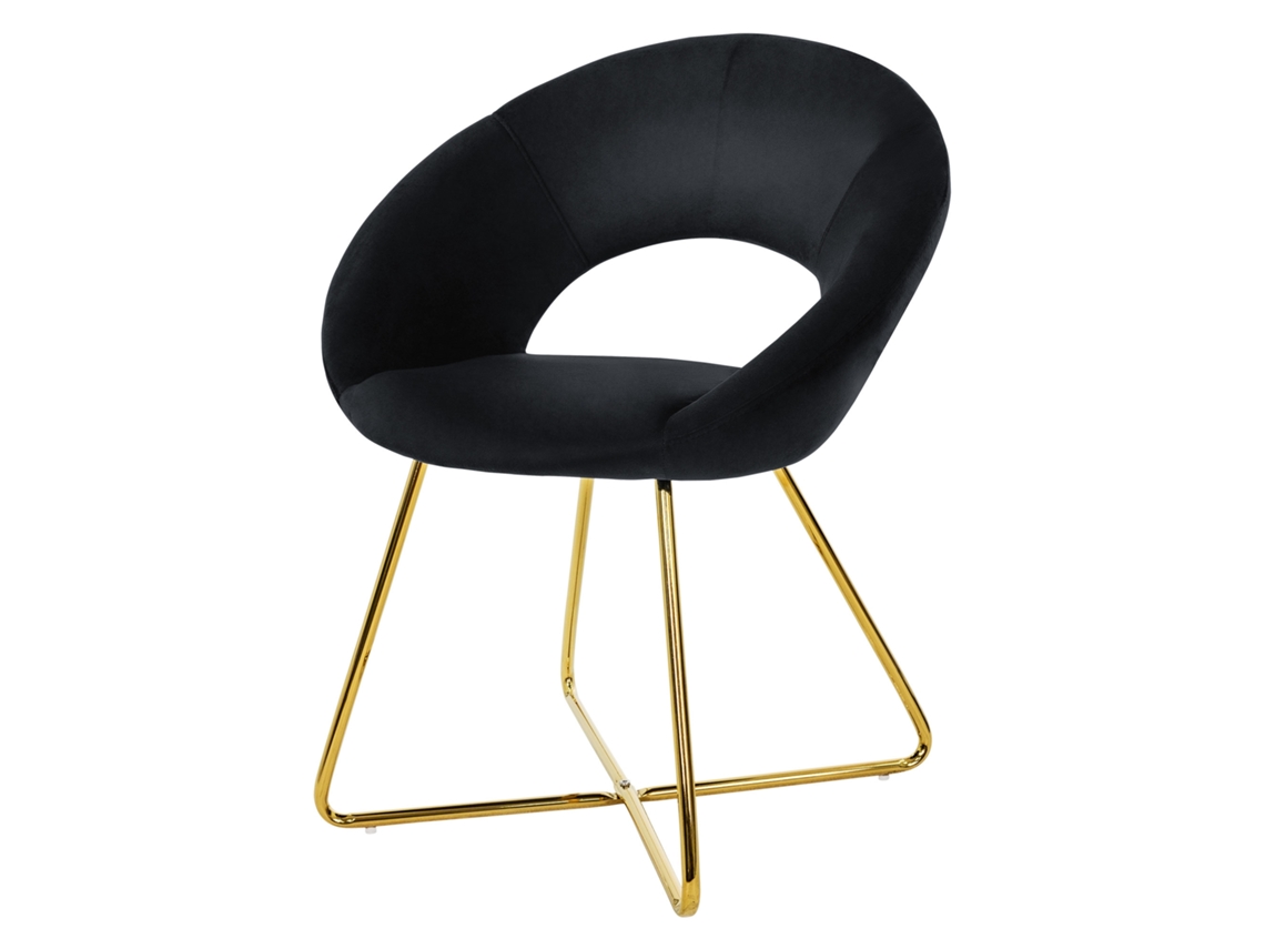 Cadeira de Jantar com Encosto Redondo em Veludo Preto e Pernas em Metal Dourado Design Ml ML-DESIGN