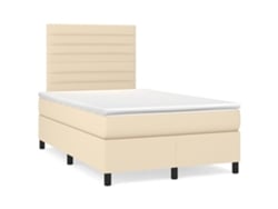 Cama Box Spring Con Colchón Tela Color Crema 120x190 Cm