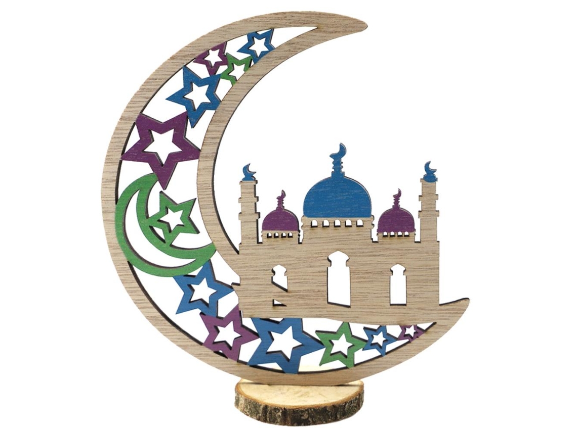 Decoración de madera para Eid, artesanías de madera huecas, adornos para el festival islámico musulmán Ramadan Mubarak, festival Chaberlu.