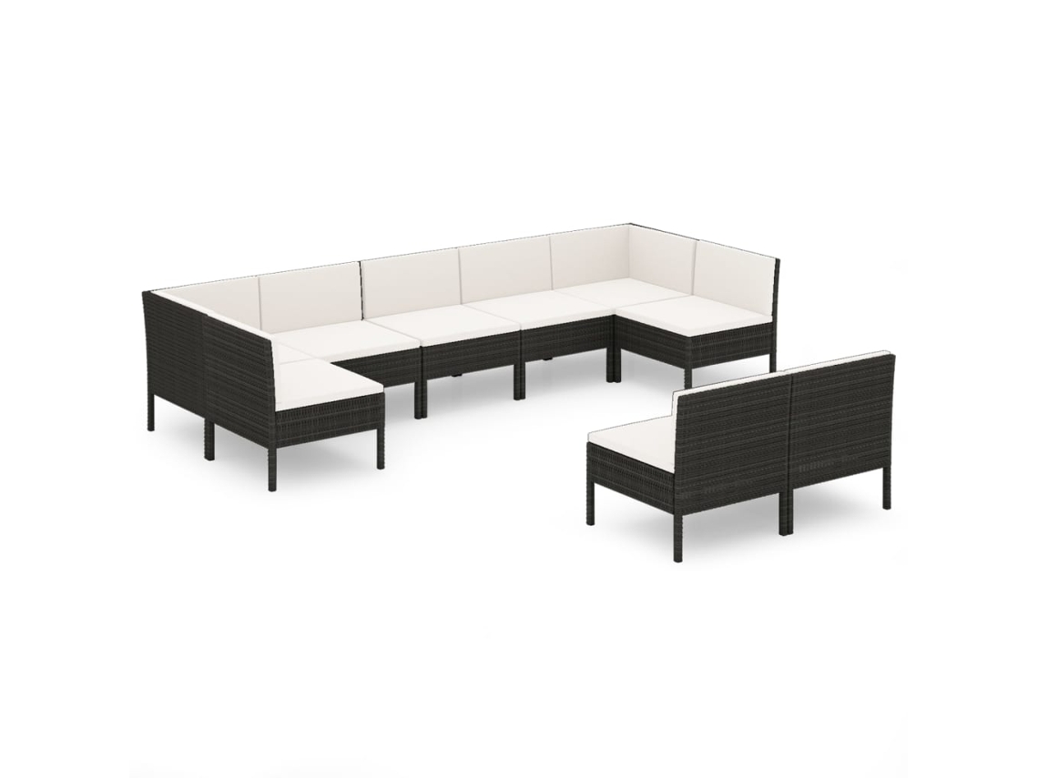 Conjunto de 9 Pcs Lounge de Jardim com Almofadões Vime Preto MAISON EXCLUSIVE