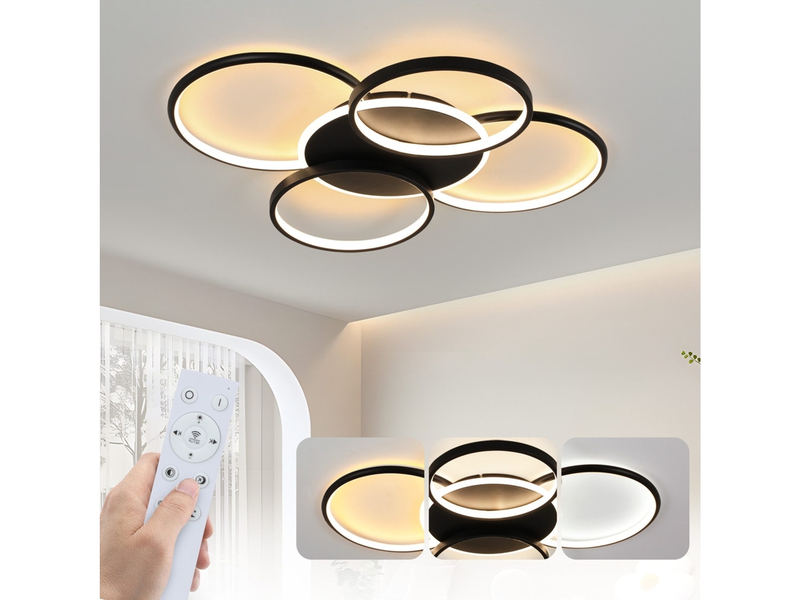 Lámpara de techo LED para sala de estar, regulable, 70 W, con control remoto, 5 anillos, acrílico, moderna, blanca, Nettlife
