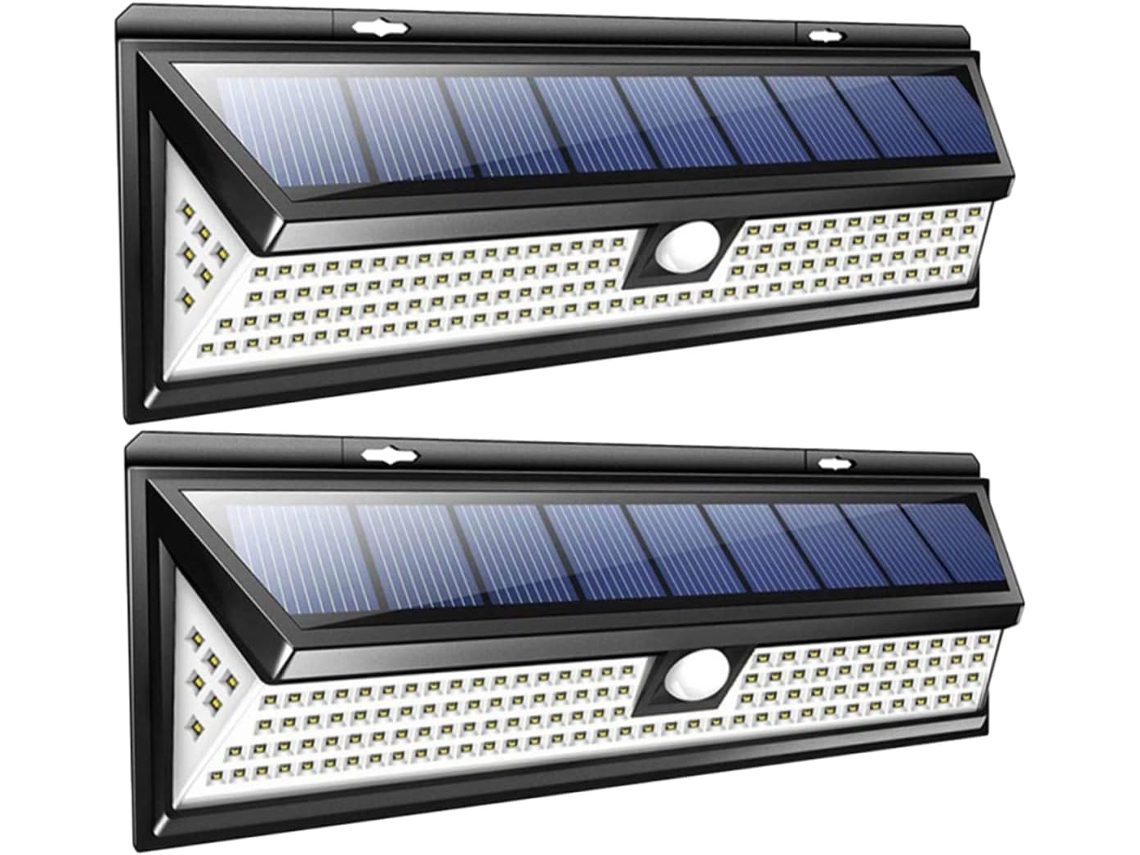 Juego De 2 Luces Solares Con 118 Led, Sensor Pir, Montaje En Pared, Luz Blanca Fría, Iluminación De Seguridad Para Exteriores.