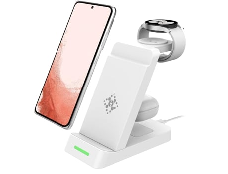 Cargador inalámbrico 3 en 1 para Galaxy Watch 6 classic/6/5Pro/5/4/Active2/1 Cargador de inducción para Galaxy S23/Ultra/S23/S22/Note20/10 (Blanco)