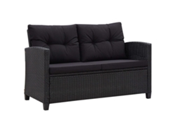 Sofá de jardín de 2 plazas con cojines de 124 cm, mimbre sintético negro, Dkd Home Decor