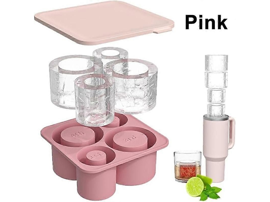 Molde Cilíndrico De Silicona Para Hielo Con Tapa Para La Copa Stanley, Accesorio Stanley Cup 4grid, Rosa.