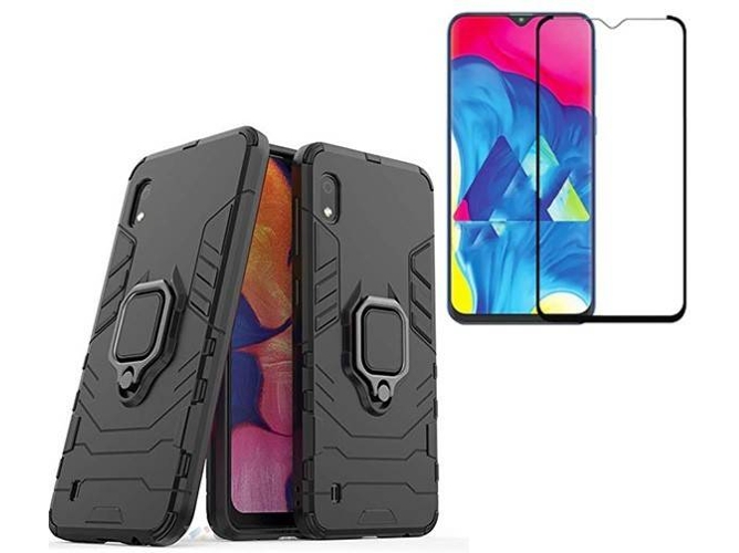 Kit Carcasa y Protector de Cristal 5D Full Cover Samsung Galaxy A10 Military Defender 3x1 Negro