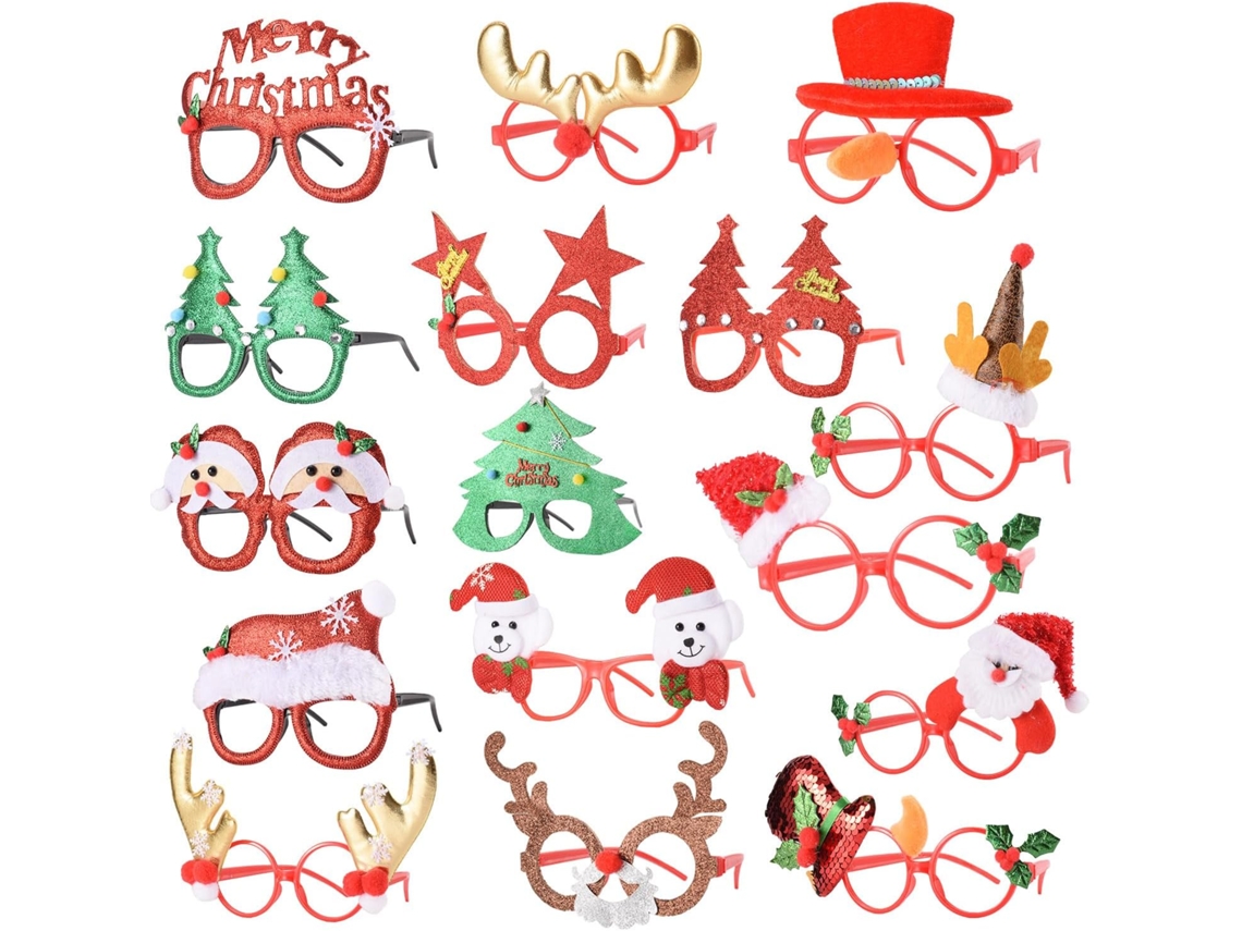 Juego de 16 gafas navideñas para niños y adultos, preciosos marcos de fotos navideños, recuerdos para fiestas navideñas, decoraciones, bolsas, regalos, fotografías. Viewleaf