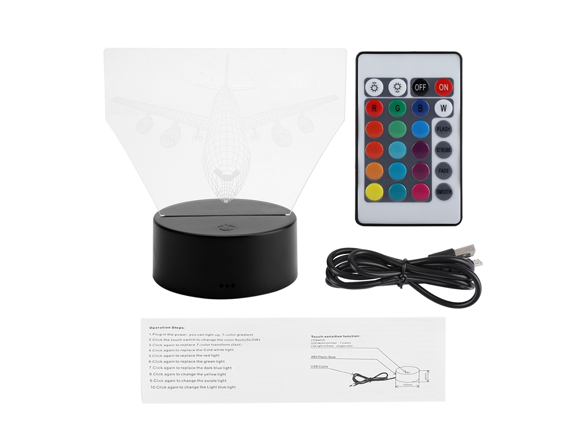 NEVEANCE Luz Nocturna 3D LED 4,5V con Control Remoto y Táctil, Base Negra, Lámpara de Escritorio USB 3W