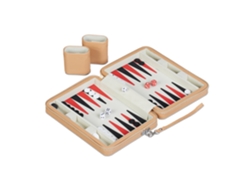 Relaxdays Backgammon, Jogo De Viagem Com Bolsa, Acessórios Incluídos, 5,5 X 24 X 18 Cm, Aparência De Couro, Claro