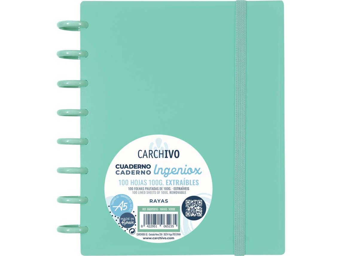 Cuaderno INGENIOX Verde intenso C/elástico (Verde - A5 - Pautado)