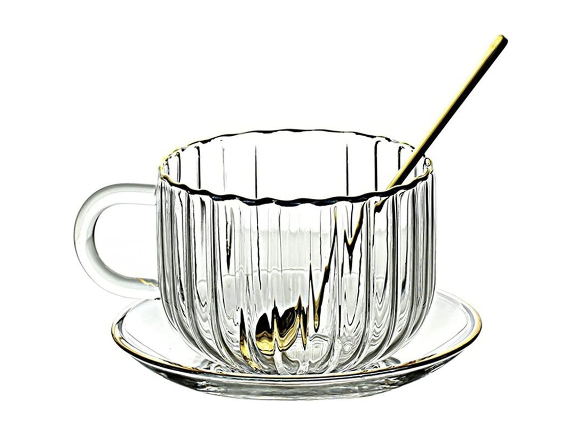 2026da-taza De Café De Vidrio Con Platillo Y Cuchara En Forma De Calabaza, 420ml Con Borde Dorado