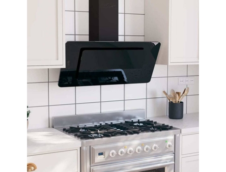 vidaXL Campana extractora acero inoxidable vidrio templado negro 90 cm