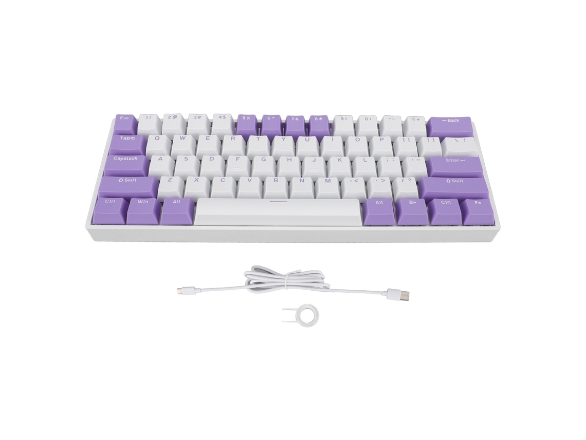 Teclado mecánico de 61 teclas con interruptores azules, tamaño compacto del 60%, cable USB, certificación CE, retroiluminación RGB.