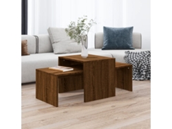Set Mesa De Centro Madera Ingeniería Roble Marrón 100x48x40 Cm