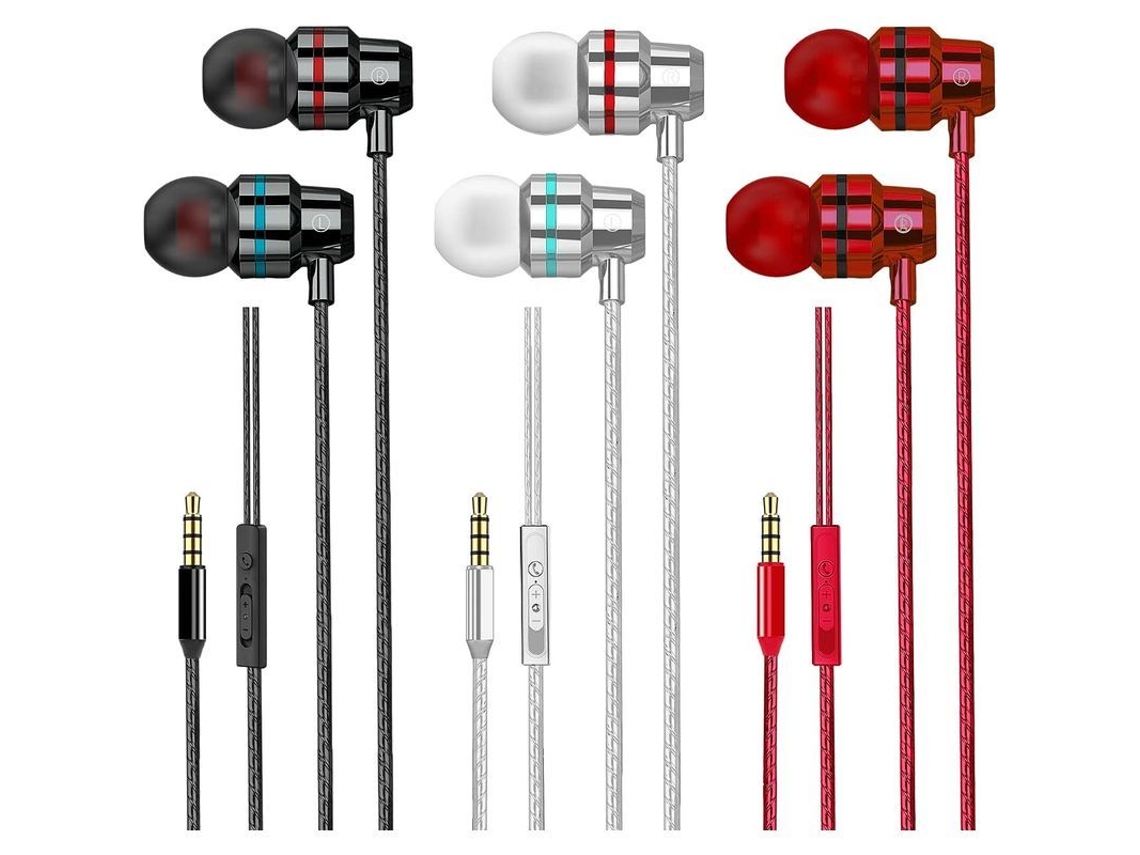2026-3 Pack Auriculares Intrauditivos Con Micrófono, Jack 3.5mm Para Dispositivos (negro+plata+rojo)