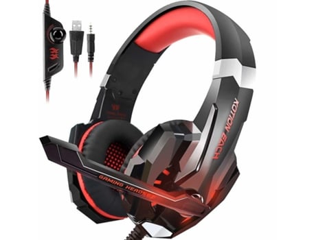 Auriculares Gaming para PC con Micrófono y Luz LED Cancelación de Ruido y Control de Volumen Rojo BISBISOUS