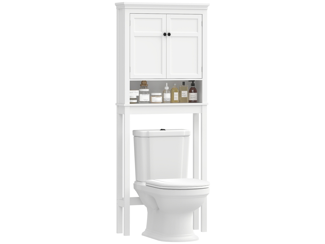 Armário Sobre Vaso Sanitário 2 Portas Compartimento Prateleira Branco 70x20x175