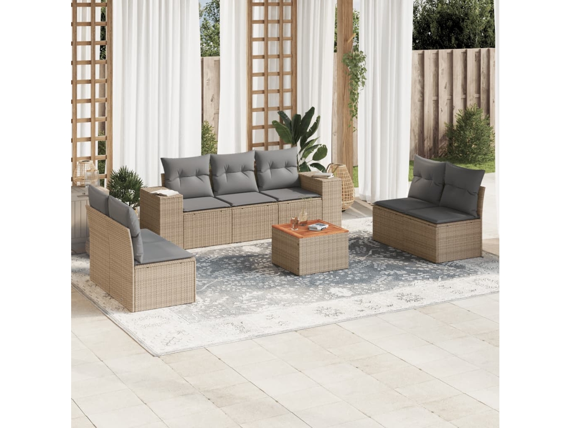 Conjunto de 8 sofás de jardín con cojines de mimbre beige Dkd Home Decor