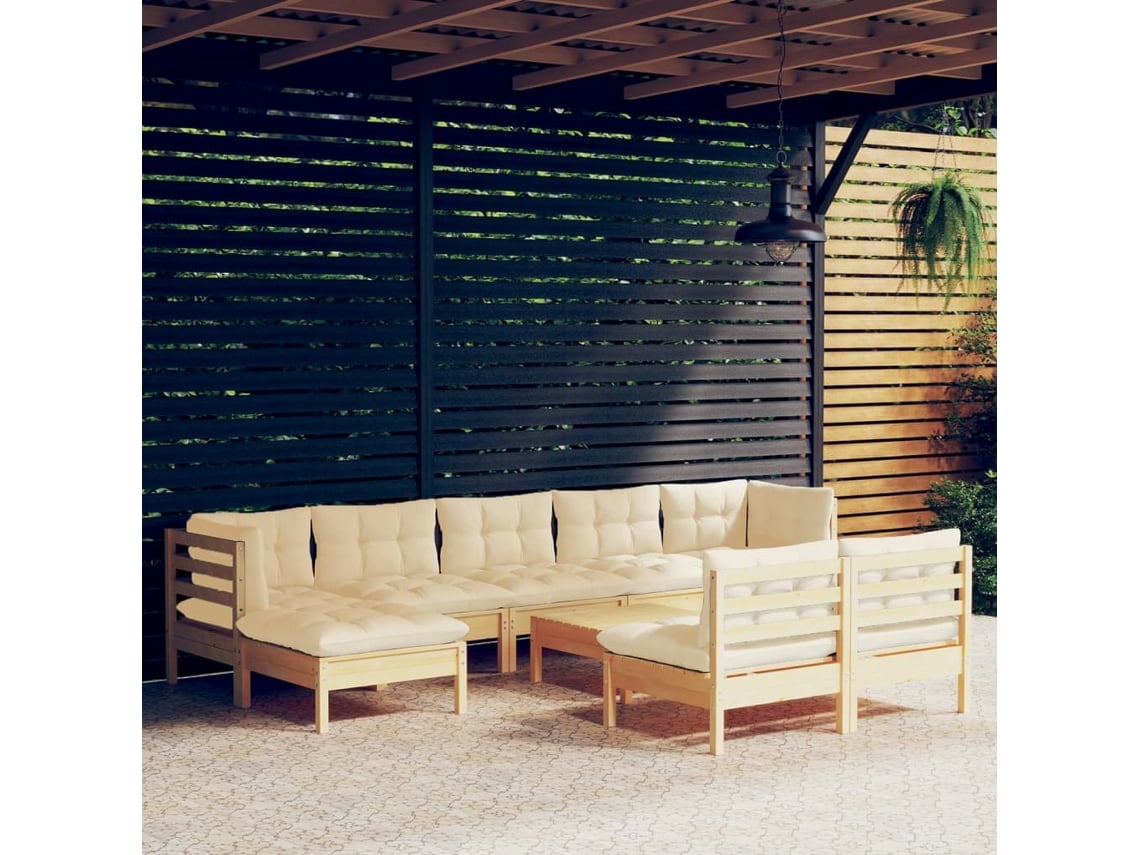 Conjunto de jardín de 10 piezas con cojines de pino crema DKD Home Decor