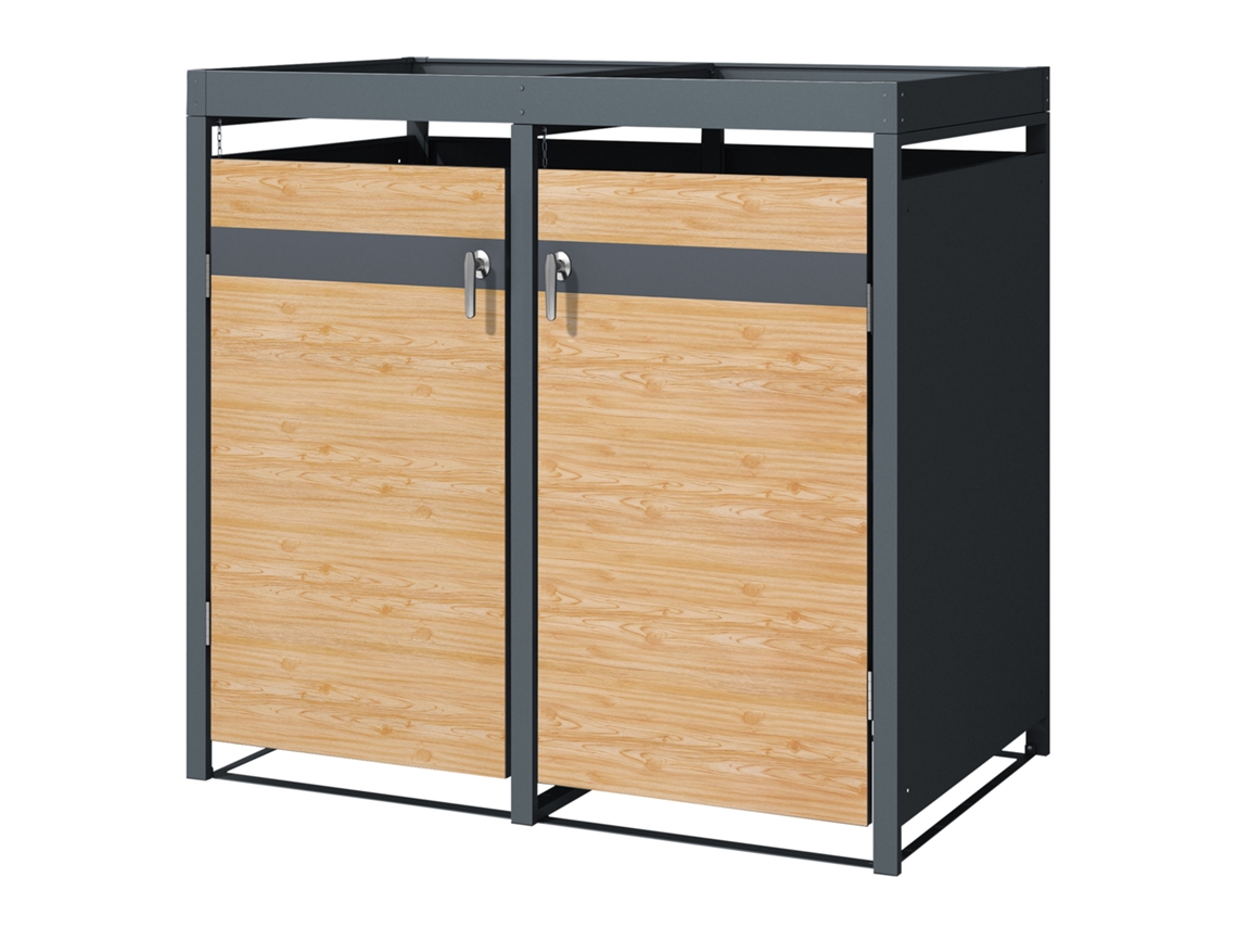 Cobertizo doble ML-Design para cubos de basura 240L antracita con techo para plantación