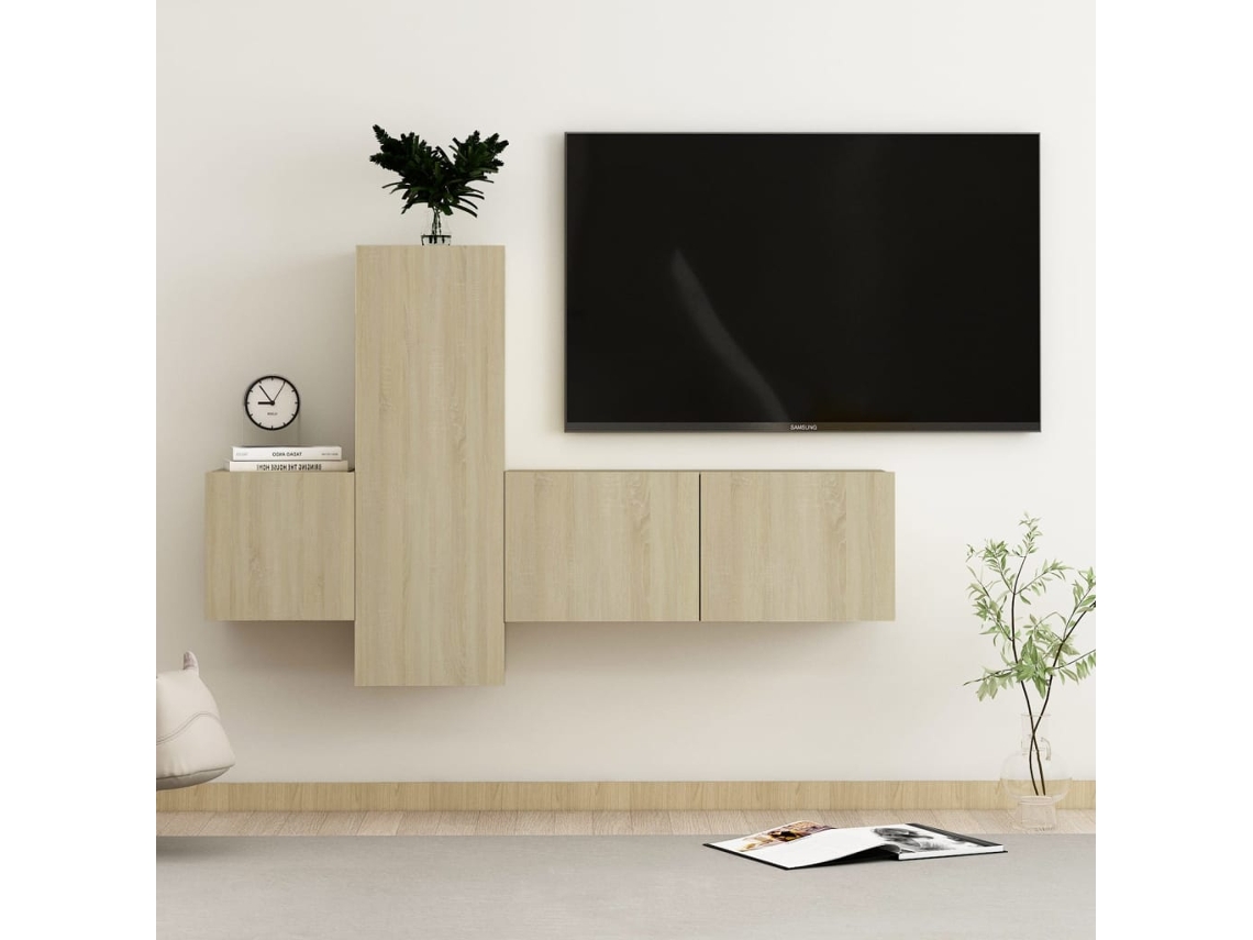3 Pzs Pack de Muebles de Armario Tv Contrachapado Roble Sonoma