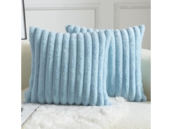 2 fundas de cojín - Pelo sintético a rayas - Súper suaves - Decorativas - 40 x 40 cm, Azul claro