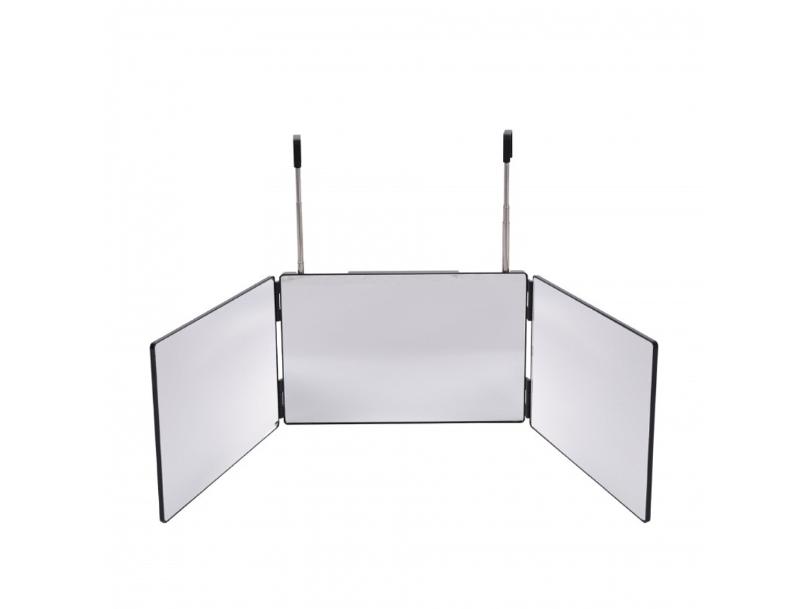 Espejo compacto de tres caras, espejo de maquillaje portátil unisex, plegable Mdug (negro)