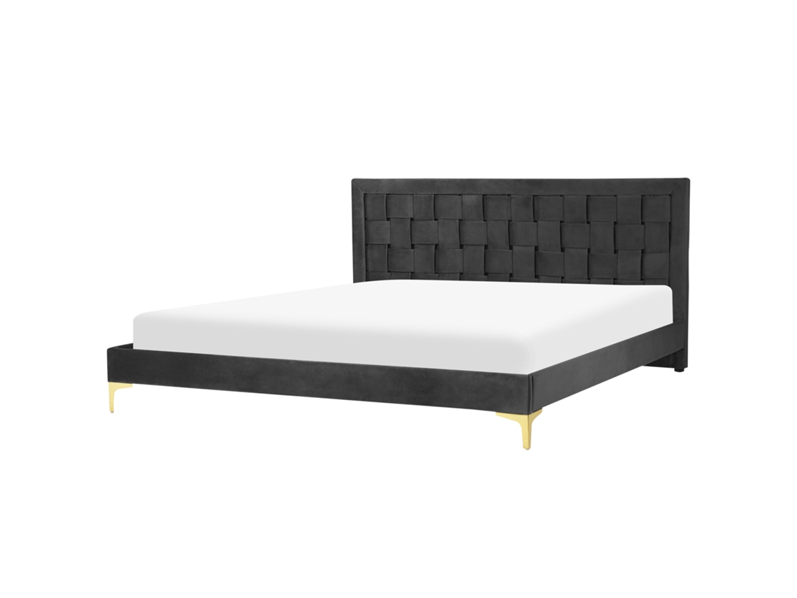 Cama con somier BELIANI Limoux de Terciopelo Negro 187x213x96