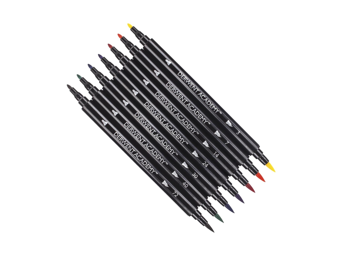 Caixa Marcadores 2 Pontas Pincel Derwent Academy 8 Cores