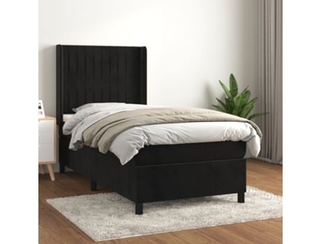 vidaXL Cama con somier y colchón de terciopelo negro 90x190 cm