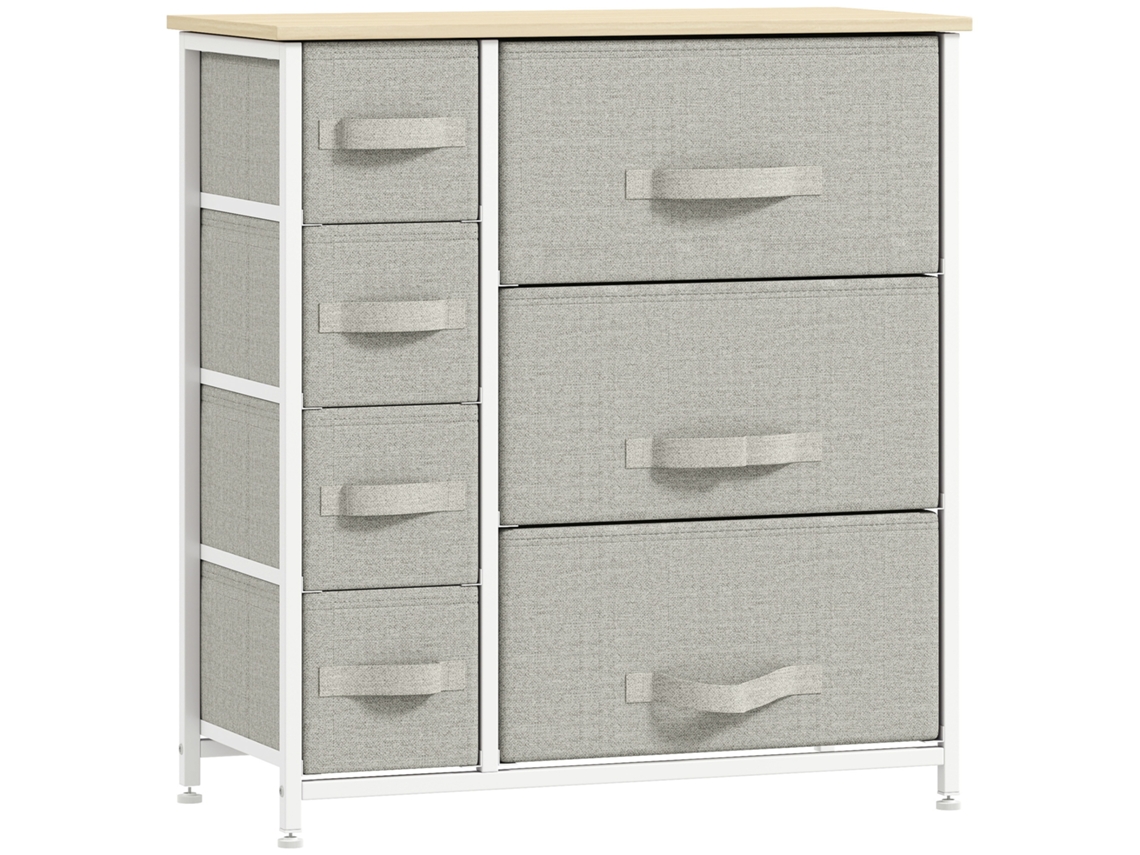 Cómoda De Tela De 7 Cajones, Mueble De Almacenamiento Moderno, Estructura De Acero, 63,5 X 30 X 71 Cm, Gris