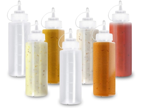 8 Botella Grande para Salsas, Botella para Condimentos, Botella de Plástico con Tapa, 500ml - Sólida y Libre de BPA VOINEE