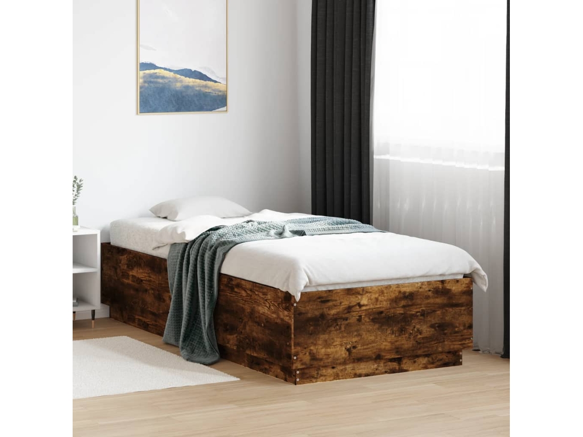 Estructura Cama Con Luces Led Madera Roble Ahumado 100x200 Cm