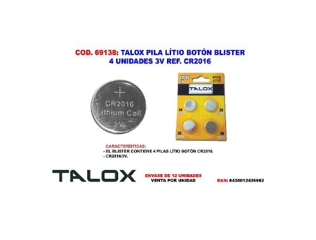 TALOX Pila Litio Boton Blister 4 Unidadess 3V Cr2017