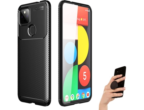 Kit Funda y Popsocket Google Pixel 5A 5G Rugged Leather Negro