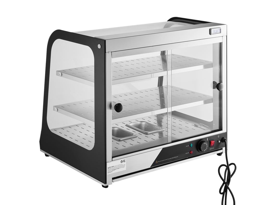 Vitrina comercial Succebuy de dos niveles para calentar alimentos con pinzas para pizza