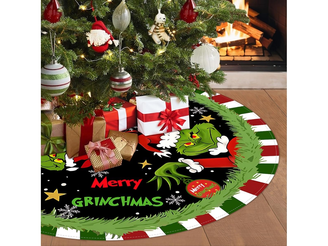 Falda para árbol de Navidad roja y verde de 81 cm con cuello, decoración suave de estilo rústico para fiestas navideñas (Estilo A)