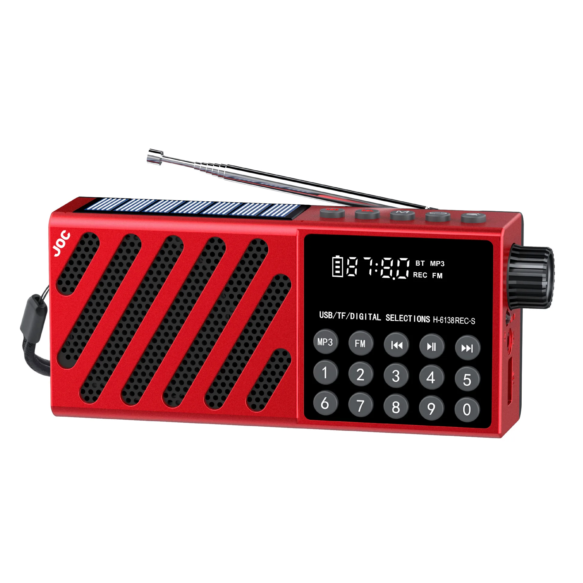 Mini Radio Fm (roja) - Linterna Led - Energía Solar - Pantalla Hd - Altavoz Bluetooth - Admite Grabación - Tarjeta Tf - Usb