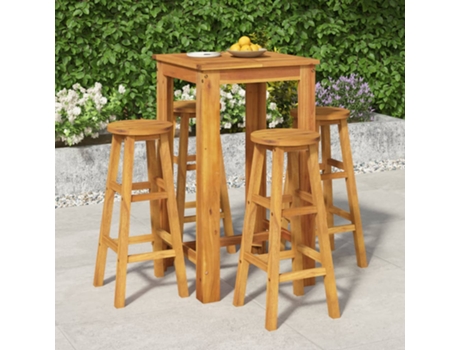 Conjunto 5 Mesa y taburetes altos de jardín VIDAXL madera maciza acacia