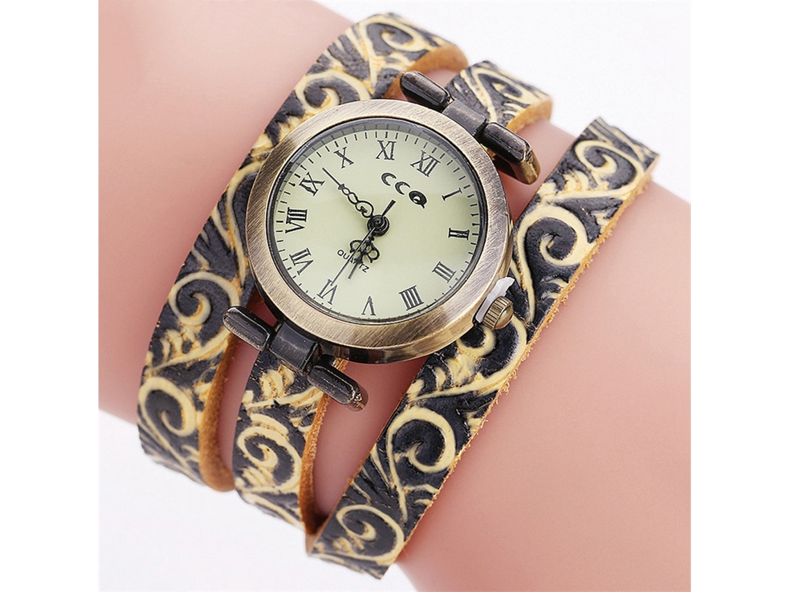 Reloj De Pulsera De Cuarzo Multicapa Para Mujer Ccq Con Números Romanos, Estilo Moderno, Color Negro.