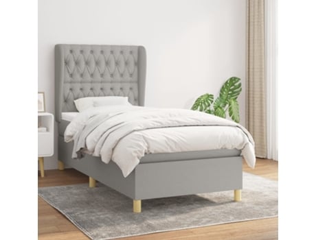 vidaXL Cama con somier y colchón 90x200 cm tela gris claro