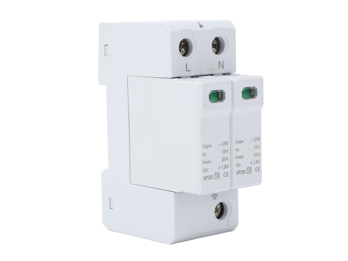 Protector Contra Sobretensiones De 2 Polos, 10-20 Ka, Ca, 275 Vca, Para Instalación En Riel De 35 Mm En Uso Residencial.